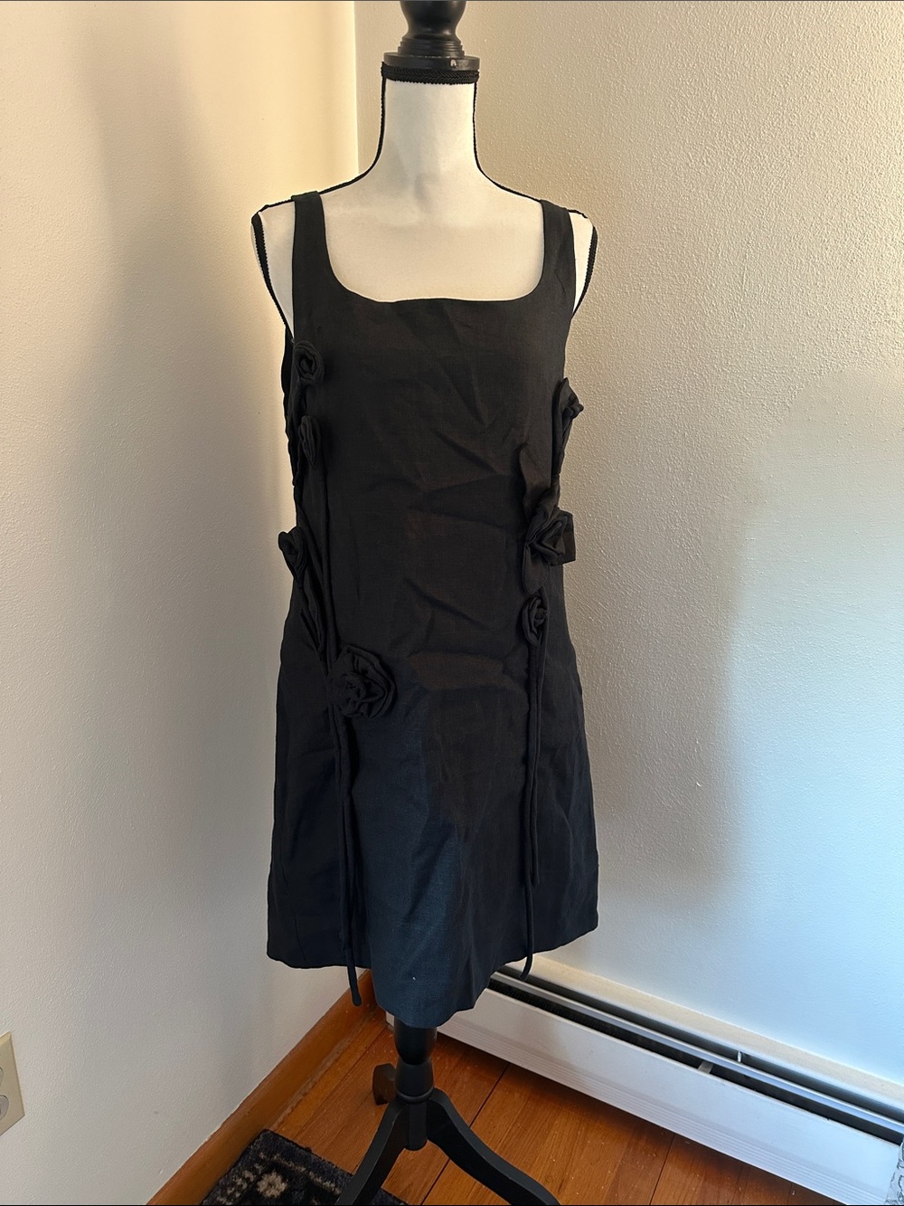 NWT Farm Rio Black 3D Linen Dress Medium